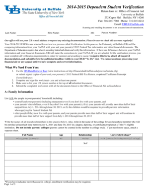 2014-2015 Dependent Student Verification Form