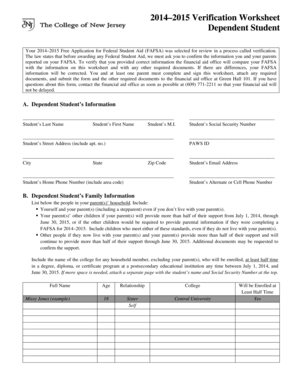 2014–2015 Verification Worksheet