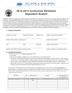 2014–2015 Verification Worksheet