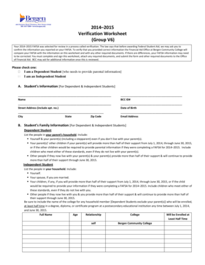 2014–2015 Verification Worksheet
