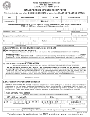 Texas Salesperson Sponsorship Form
