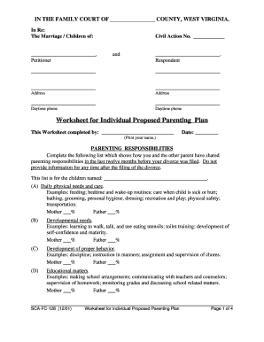 BWorksheetb for Individual Proposed bParenting Planb - West Virginia bb - courtswv