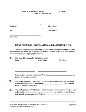 Final Order of Legitimation and Parenting Plan