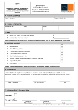 Application for Waiving Vehicle Fees
