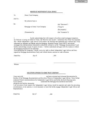 Waiver of Independent Legal Advice