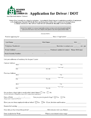 Driver Employment Application Form