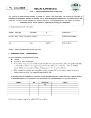 2014-15 Independent Verification Worksheet