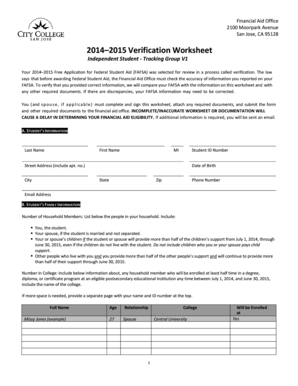 2014–2015 Verification Worksheet