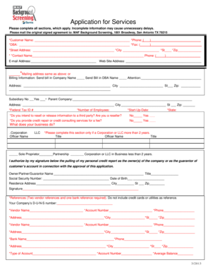 Application for Employment Background Services