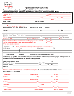 Application for Employment Background Services