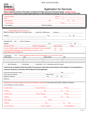 MAF Account Rep Application for Services
