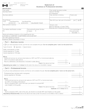 Canada Business or Professional Activities Statement