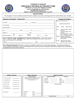 New Jersey Open Public Records Act Request Form