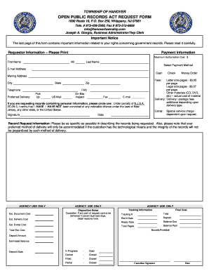 New Jersey Open Public Records Act Request Form