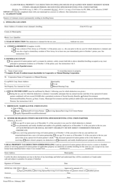 New Jersey Senior Citizen Property Tax Deduction Claim Form