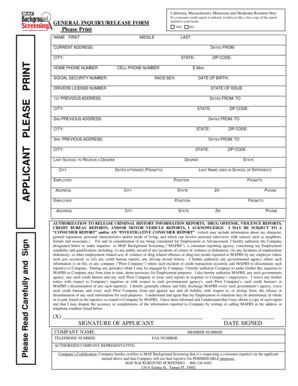 General Inquiry/Release Form