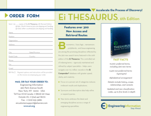 Order Form for Ei Thesaurus 6th Edition