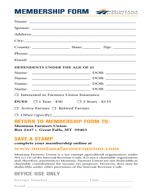 Montana Farmers Union Membership Form