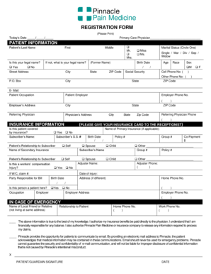 Pinnacle Pain Medicine Registration Form