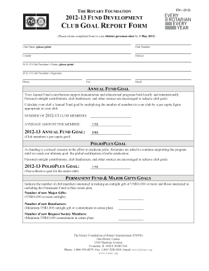 Rotary Club Goal Report Form