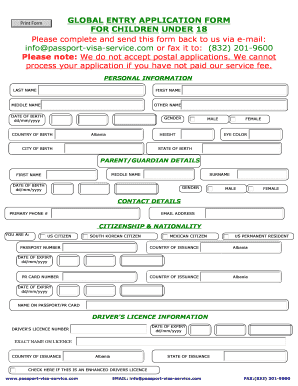 Global Entry Application Form for Children Under 18