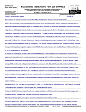 Schedule O Supplemental Information to Form 990 or 990-EZ