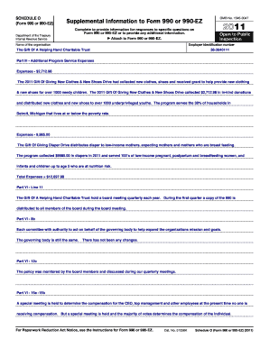 Schedule O Supplemental Information to Form 990 or 990-EZ