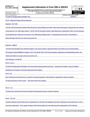 Schedule O Form 990 or 990-EZ