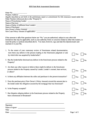 REO Sale Risk Assessment Questionnaire