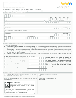 Personal Self-Employed Contribution Advice Form