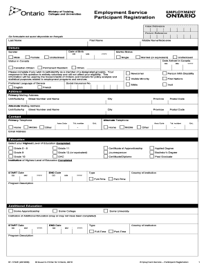 Ontario Employment Service Participant Registration Form