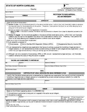 North Carolina Petition to Sue/Appeal as Indigent