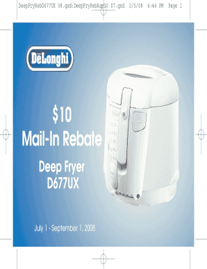 De'Longhi Deep Fryer Mail-In Rebate Form