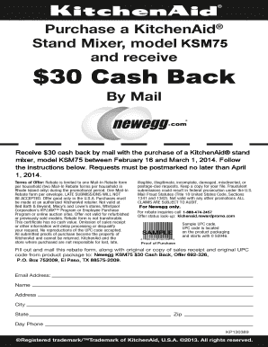 KitchenAid Stand Mixer Mail-In Rebate Form