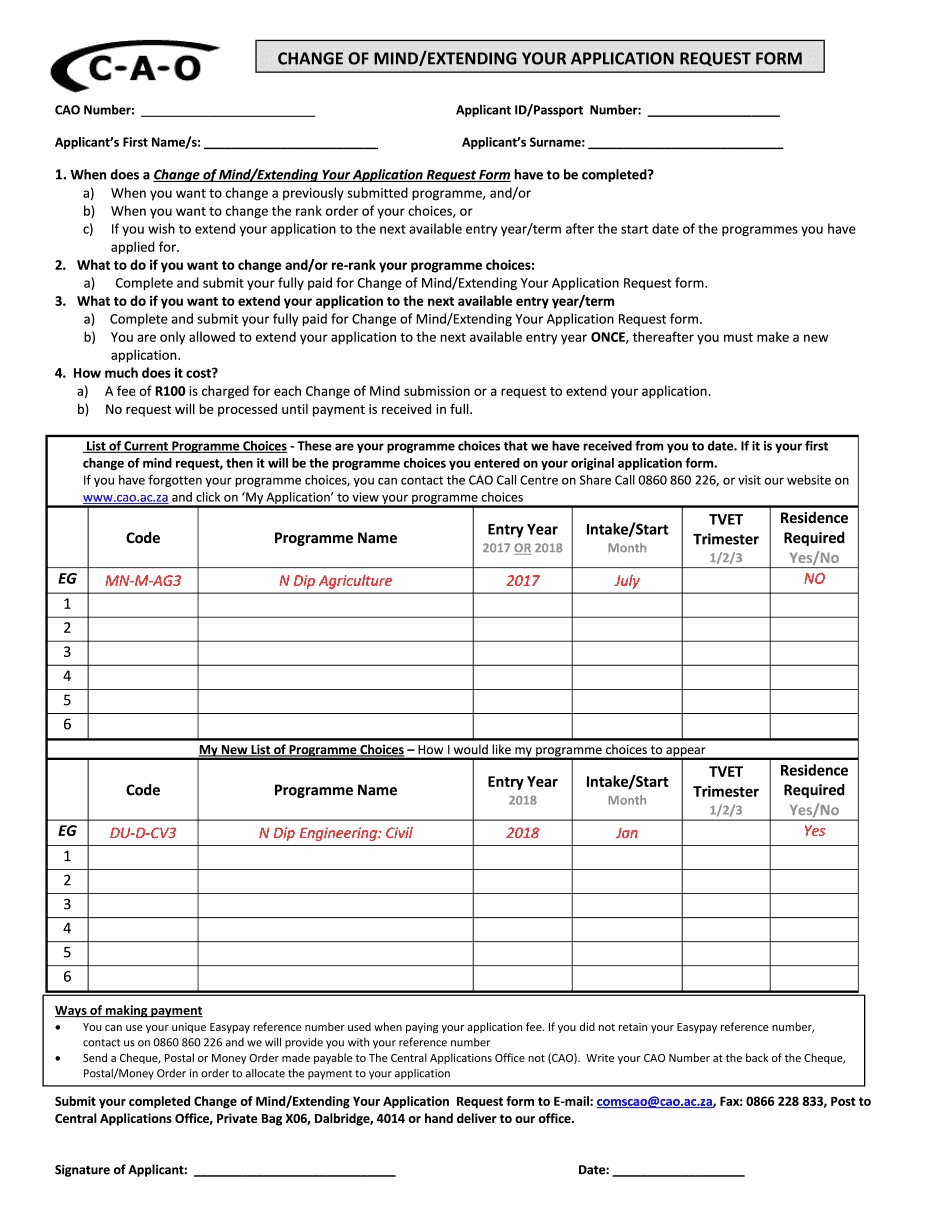 Create Fillable CaO Change Of Mind Request Form And Cope With Bureaucracy