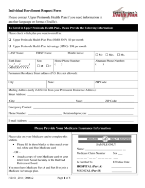 Upper Peninsula Health Plan Enrollment Form
