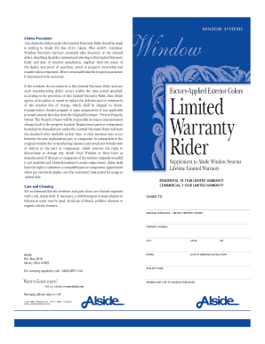 Alside Window Systems Warranty Rider