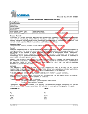 Standard Below Grade Waterproofing Warranty