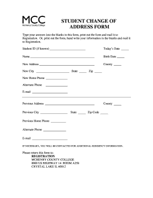 Student Change of Address Form