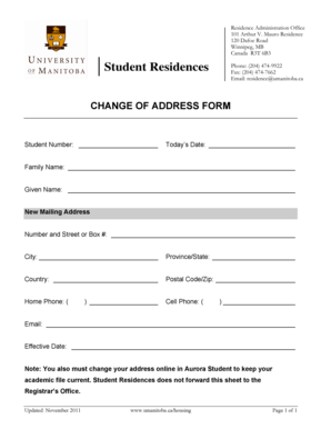 Student Change of Address Form