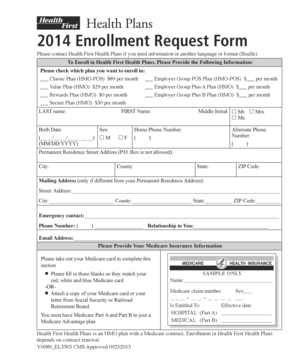 2014 Health First Health Plans Enrollment Request Form