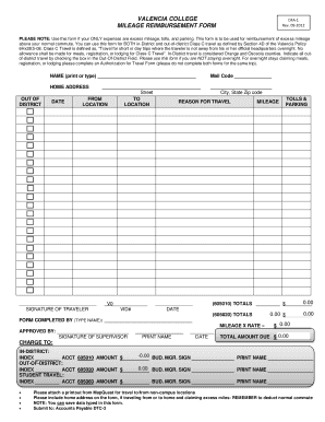 Mileage Reimbursement Form - Valencia College - valenciacollege