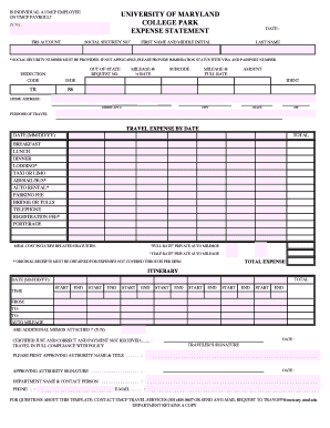 University of Maryland Reimbursement Form