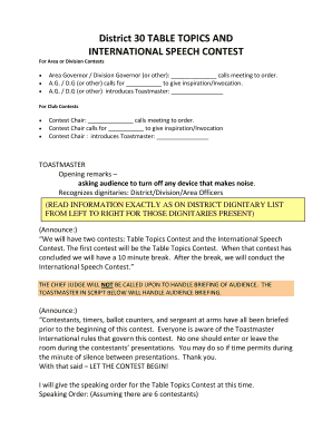 Toastmasters Table Topics and International Speech Contest Script