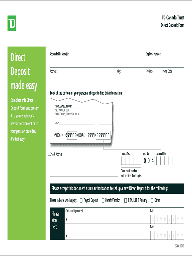 td business account direct deposit form