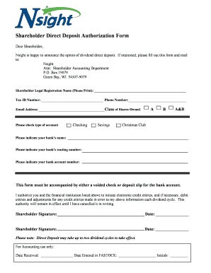 Shareholder Direct Deposit Authorization Form