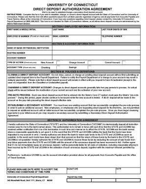 University of Connecticut Direct Deposit Authorization Agreement