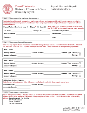 Payroll Electronic Deposit Authorization Form