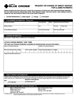 Alberta Blue Cross Direct Deposit Request Form