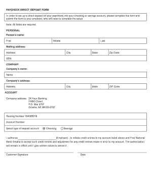 Paycheck Direct Deposit Form